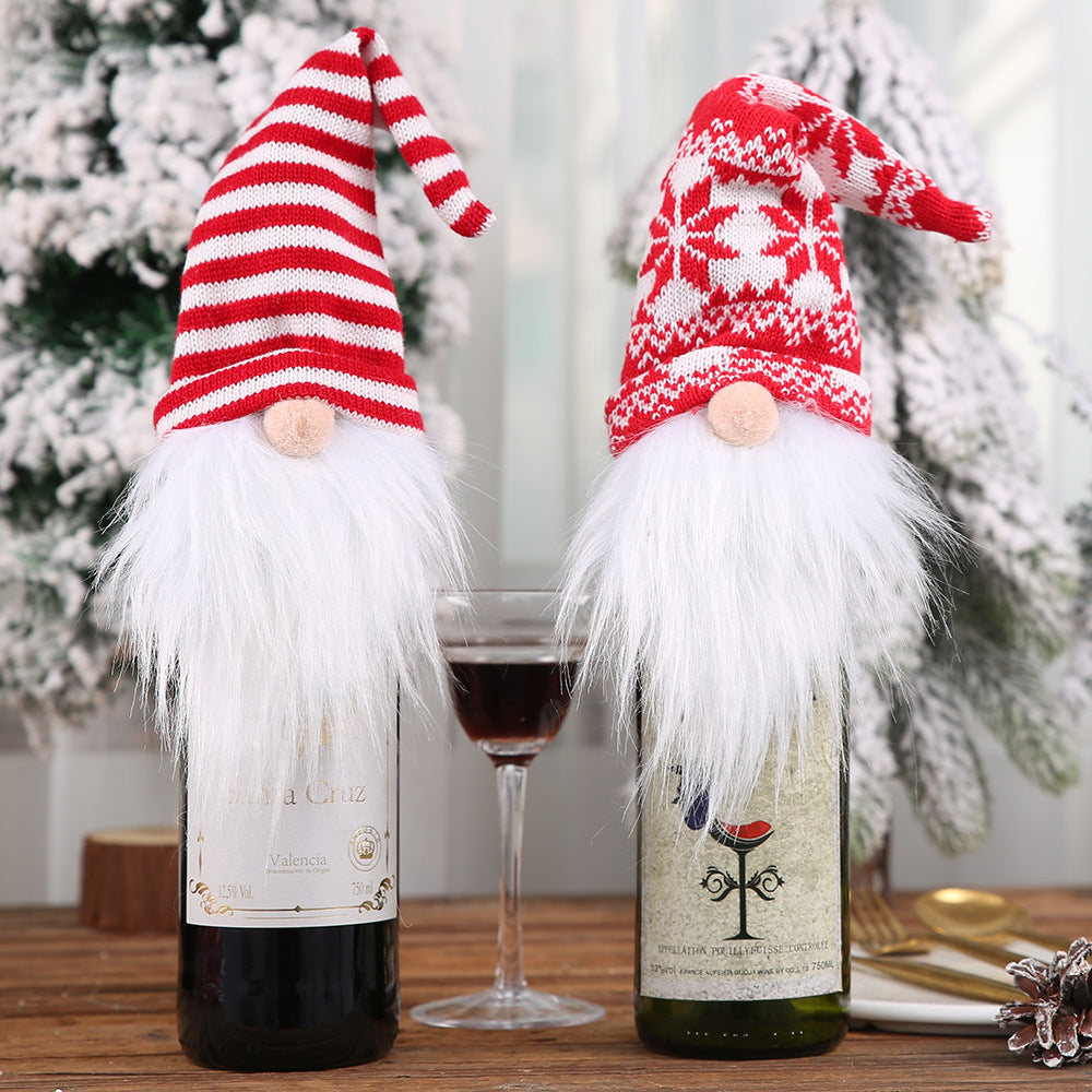 Wholesale New Christmas Knitted Forest Old Man Wine Lid Wine Bottle Decoration Items